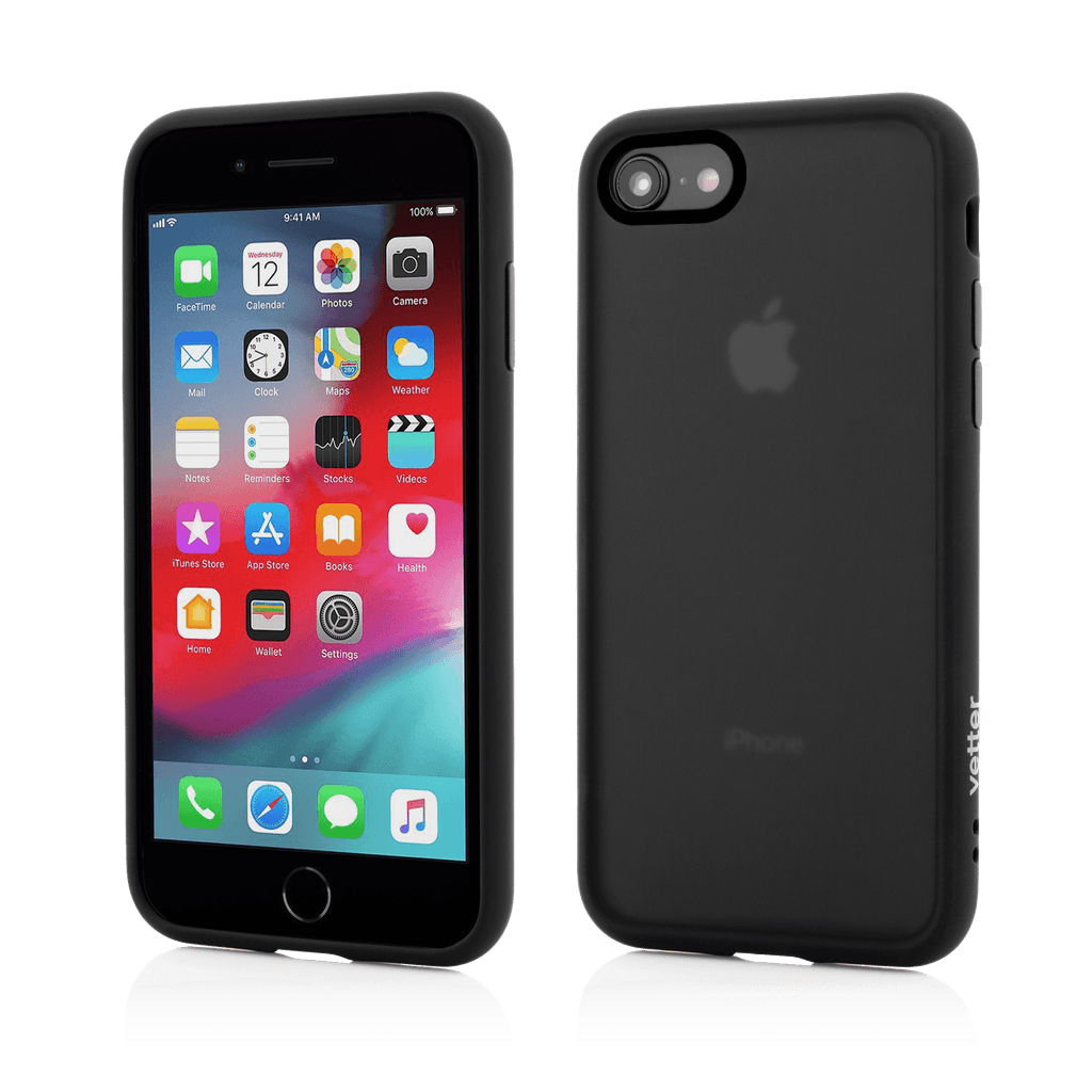 Husa Vetter pentru iPhone 8, 7, Clip-On Hybrid Protection, Shockproof Soft Edge and Rigid Matte Back Cover, Negru - vetter.ro